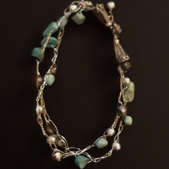 Turquoise and fresh water pearl bracelet - Picture 1 of 5